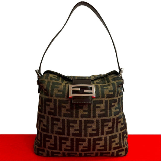 Fendi Mamma Baguette Canvas Leather Shoulder Bag