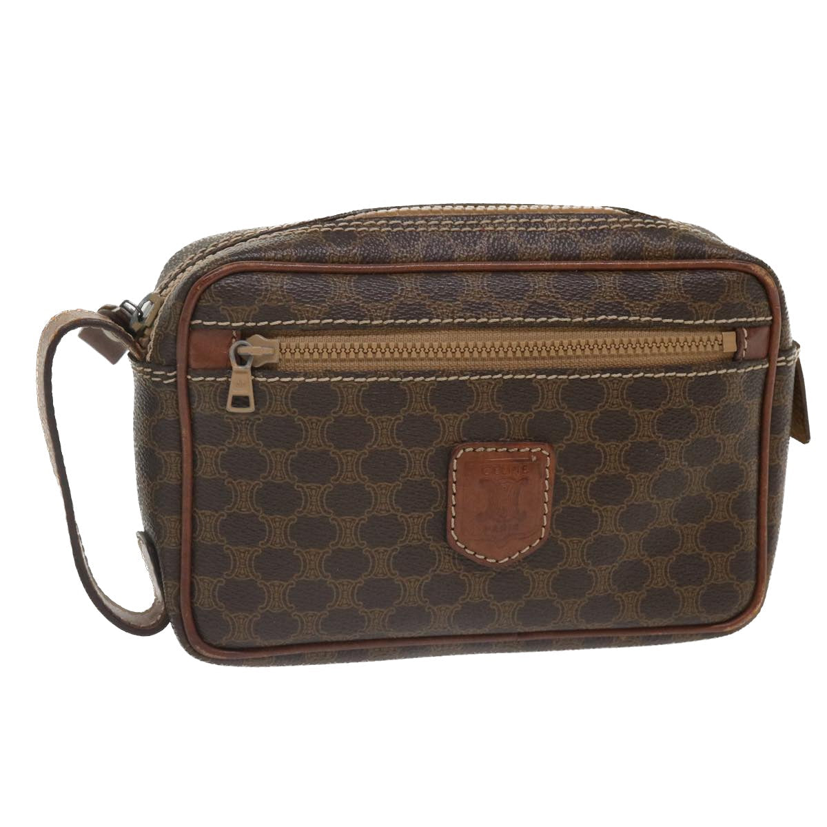 Luxury CELINE Macadam Canvas Pouch PVC Leather Brown im414