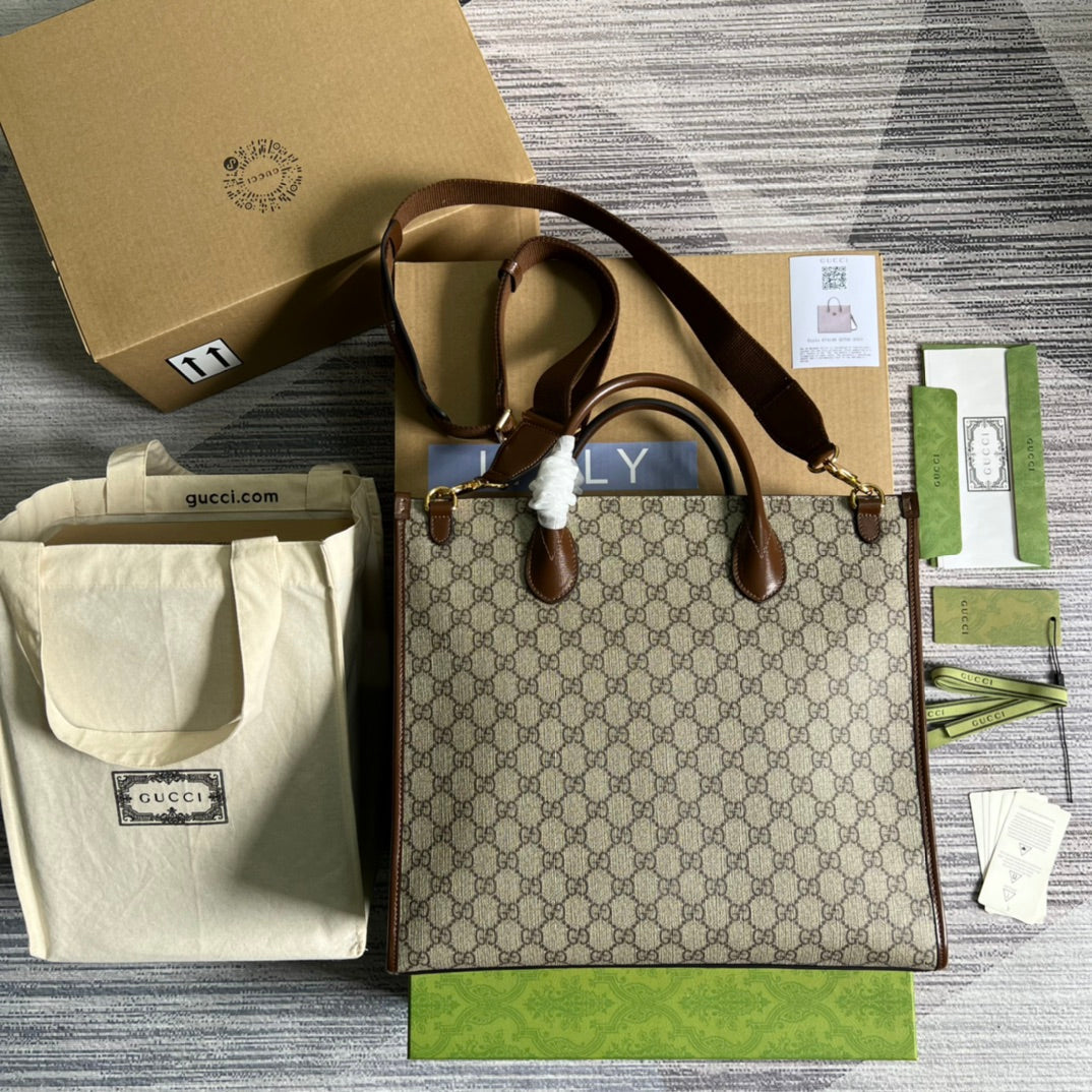 Gucci Monogram Leather Canvas Tote