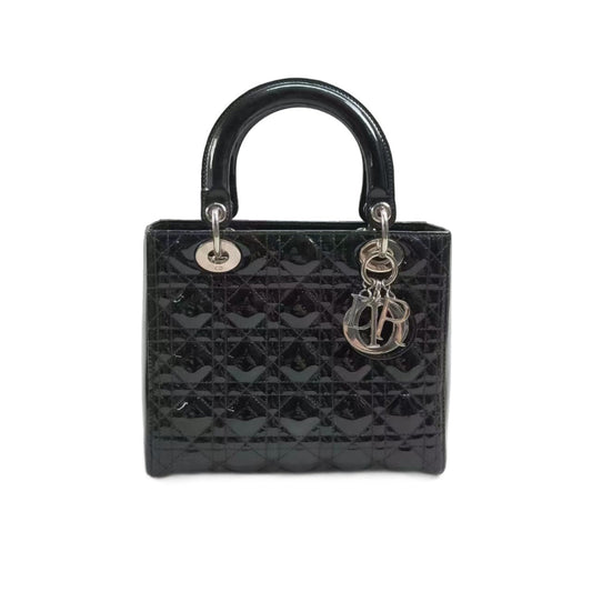 Lady Dior Medium Bag Black Patent Leather