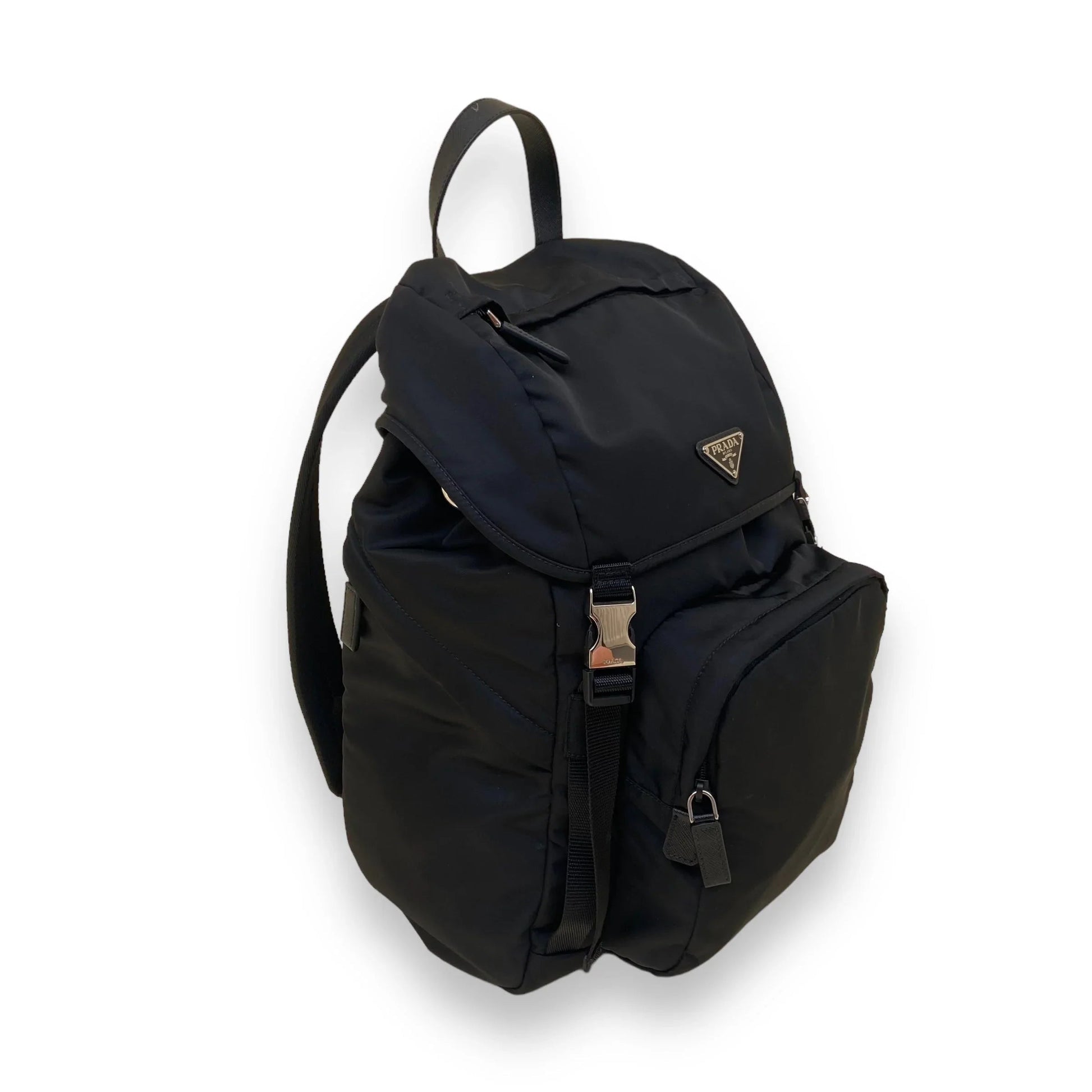 PRADA RE-NYLON AND SAFFIANO LEATHER BACKPACK BLACK