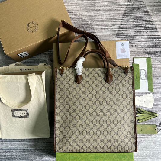 Gucci Monogram Leather Canvas Tote