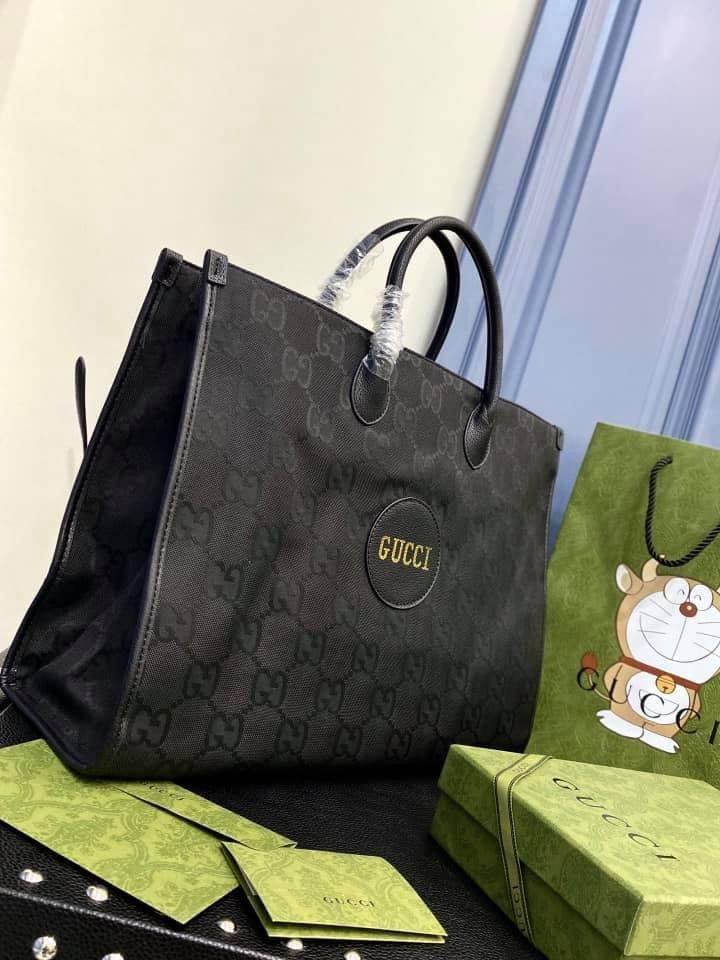Gucci Monogram Nylon Leather Top Handle Tote