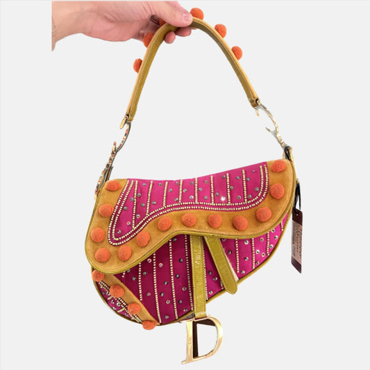 Limited Edition John Galliano era Dior Saddle bag with pompom and bead