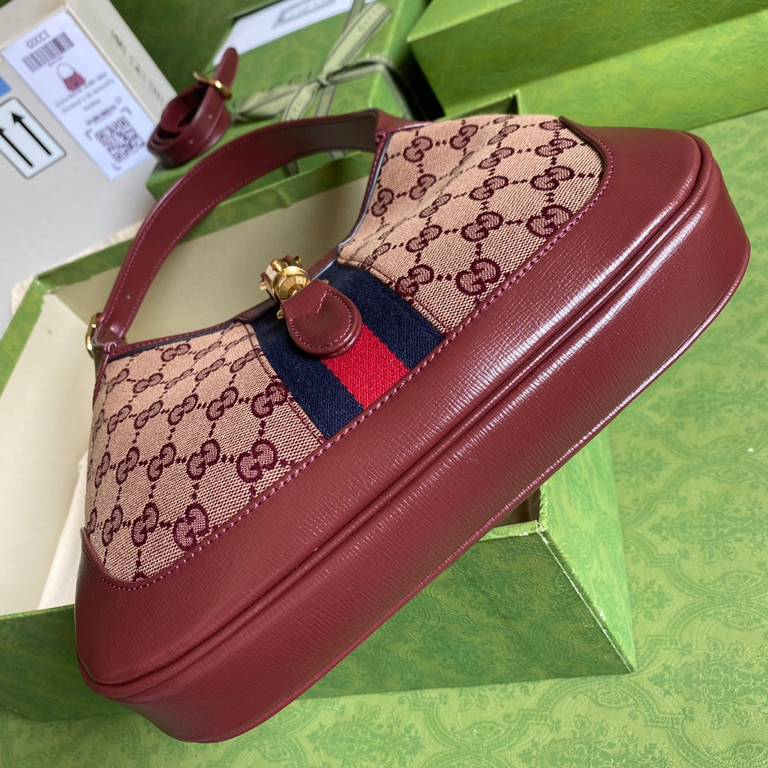 Gucci Jackie Leather Canvas Shoulder Bag Style 35