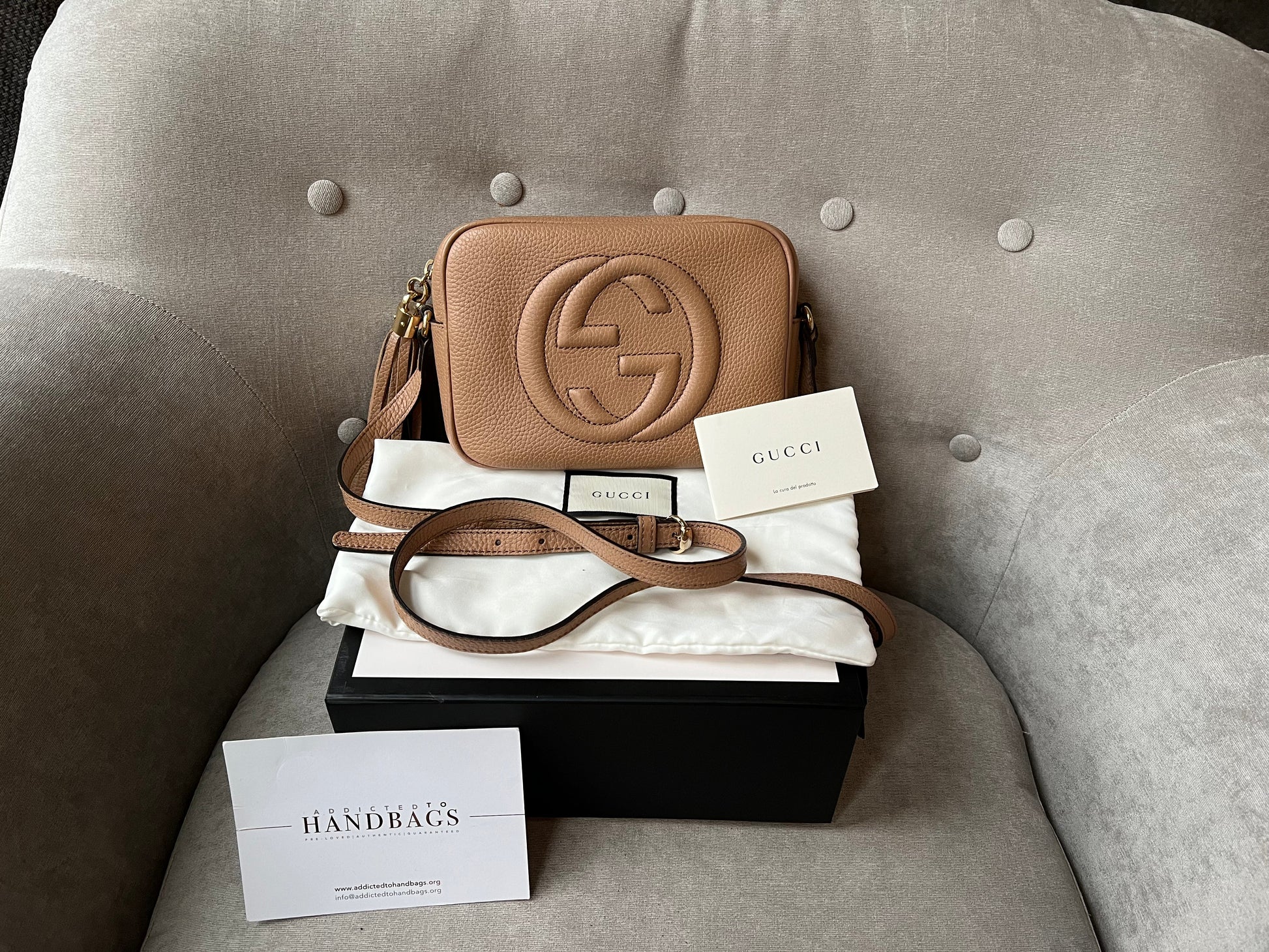 Gucci Soho Beige Leather Shoulder Bag Style 1