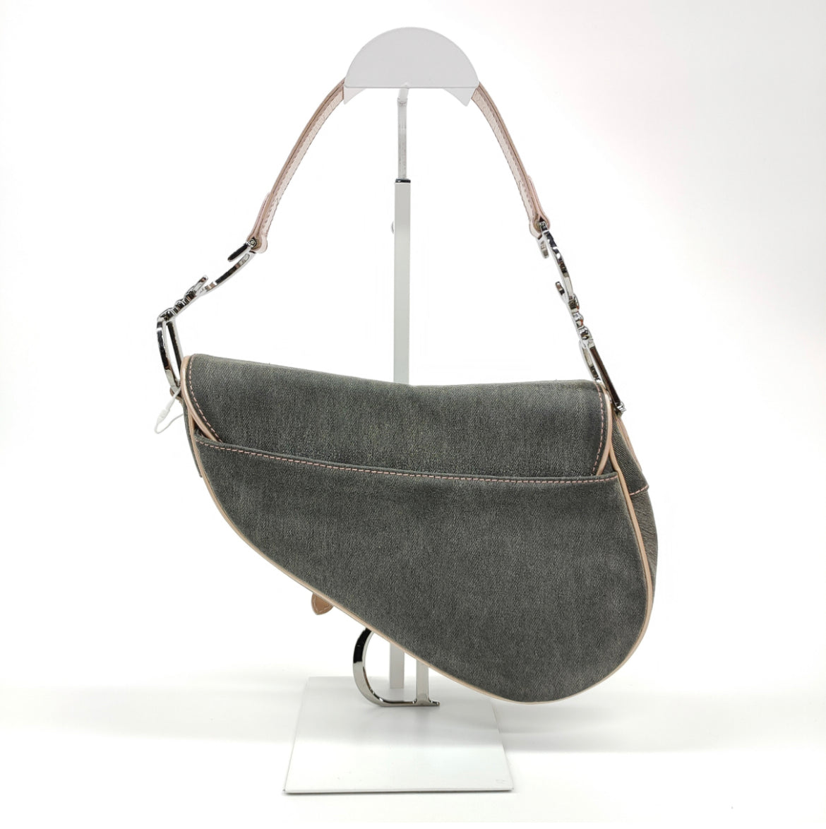 Dior saddle bag denim with pink leather strap