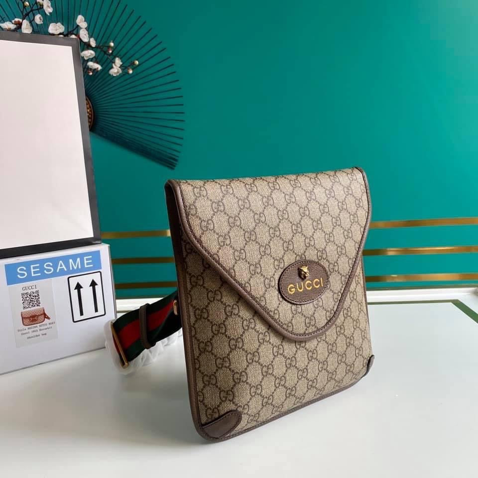 Gucci Leather Canvas Shoulder Bag Style 45
