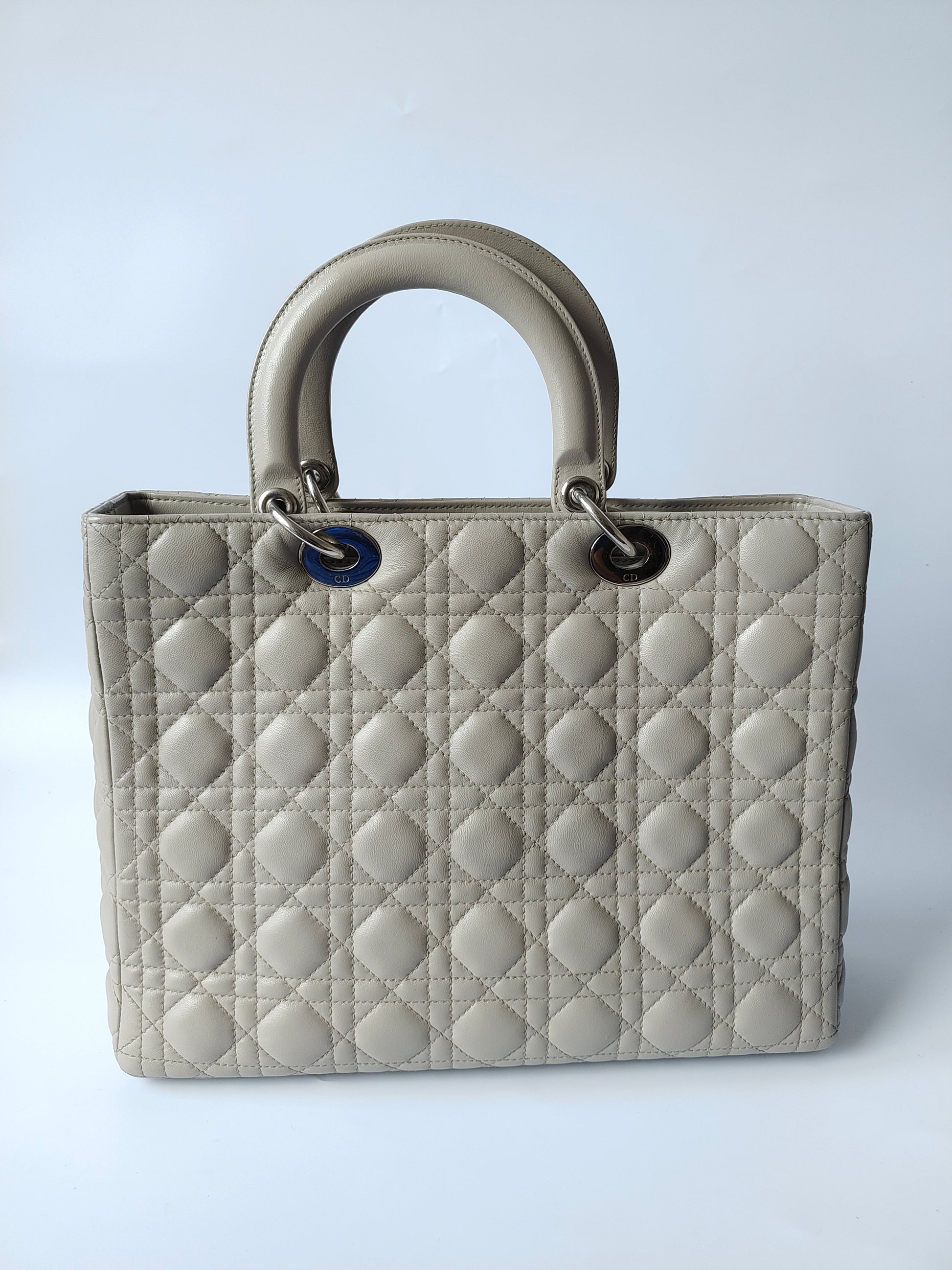 Lady Dior Large Grey Leather handbag with strap
