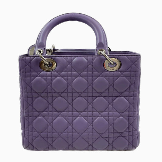 Lady Dior Medium Cannage lambskin leather pastel purple/lilac/lavender handbag with shoulder strap