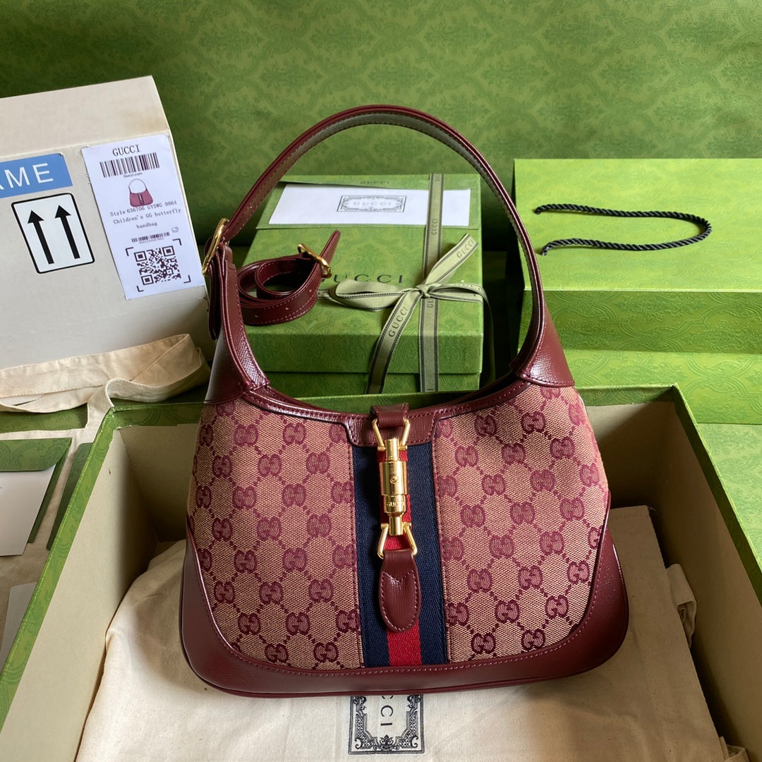 Gucci Jackie Leather Canvas Shoulder Bag Style 35