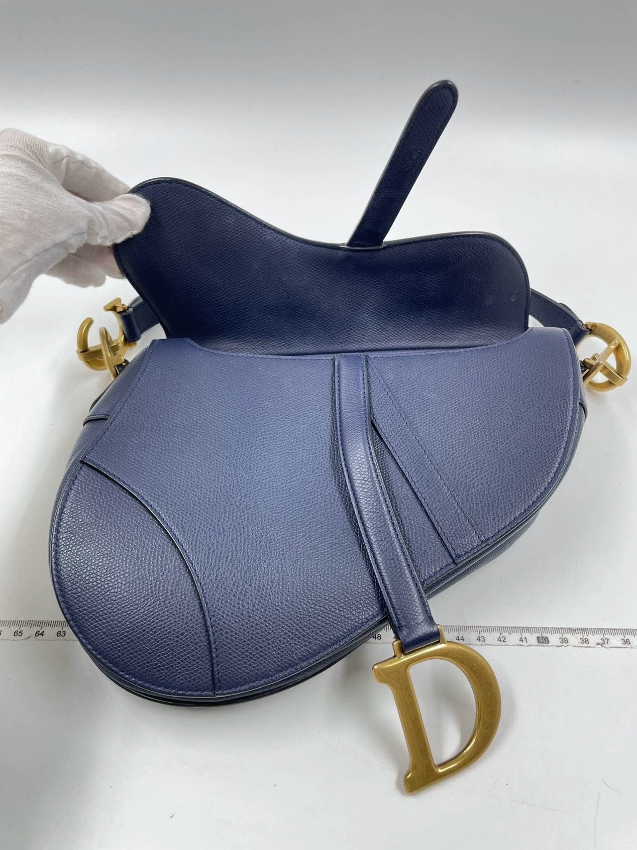 Dior Saddle Blue Medium Grained Leather Handbag with Strap