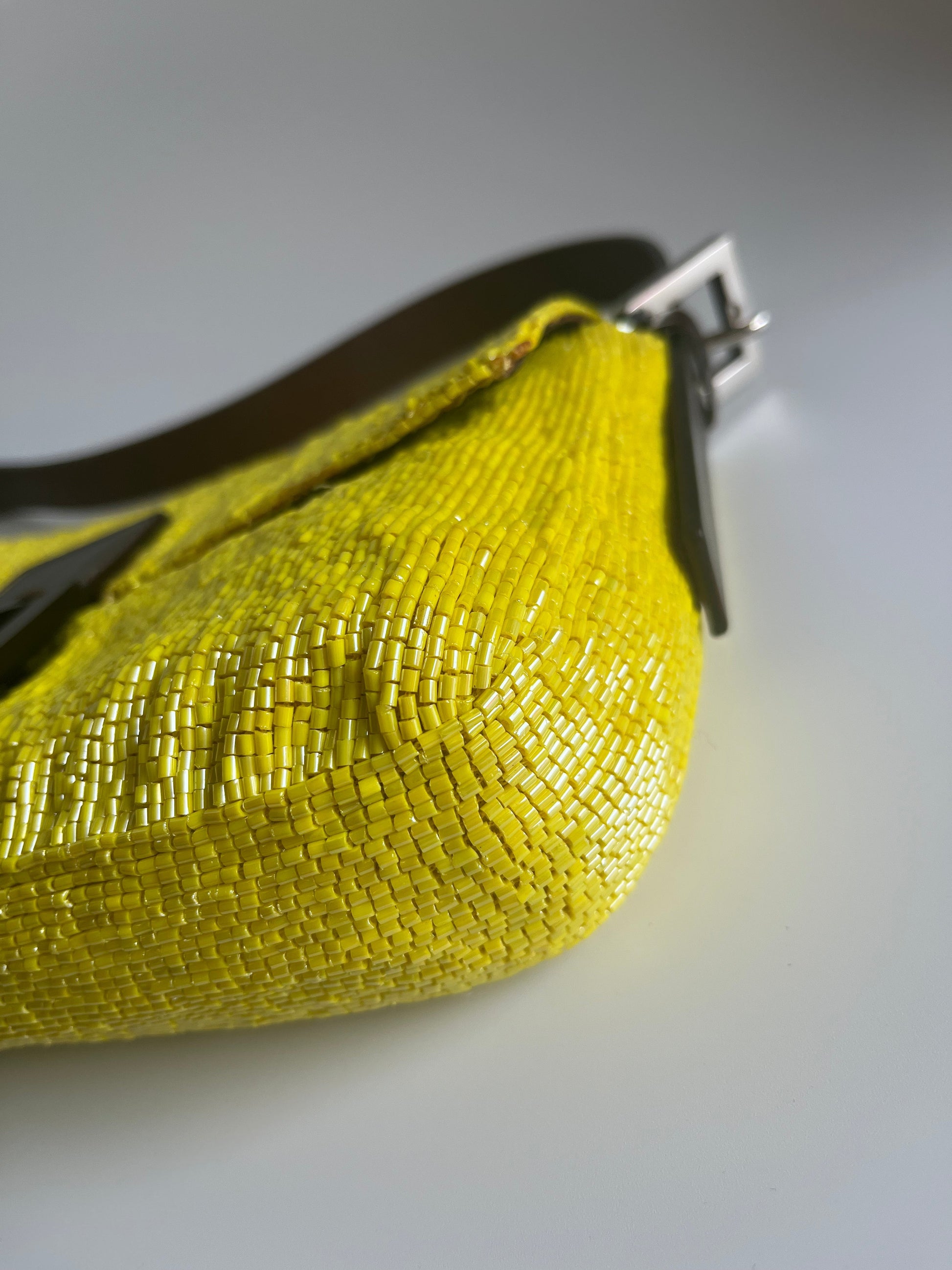 Fendi Baguette Bag Lemon Yellow Glitter Beads Shoulder Bag