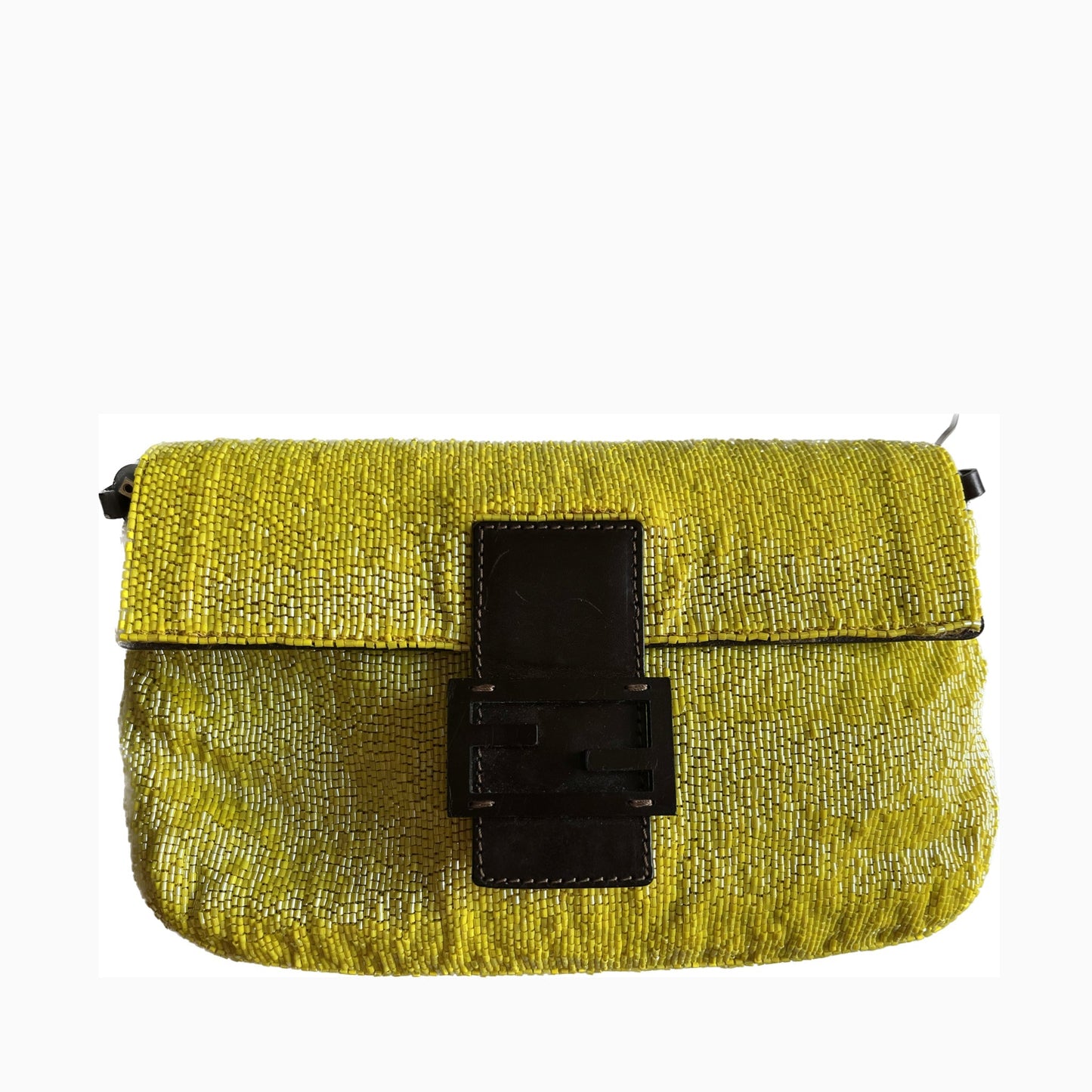 Fendi Baguette Bag Lemon Yellow Glitter Beads Shoulder Bag