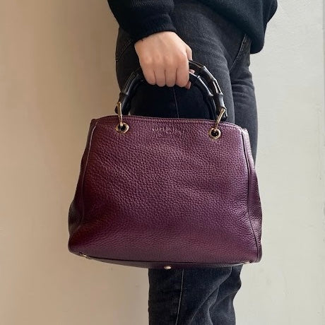 Gucci Bamboo Purple Leather Metallic Tote