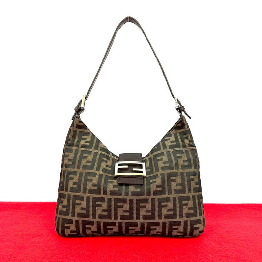 Fendi Mamma Baguette Canvas Leather Shoulder Bag