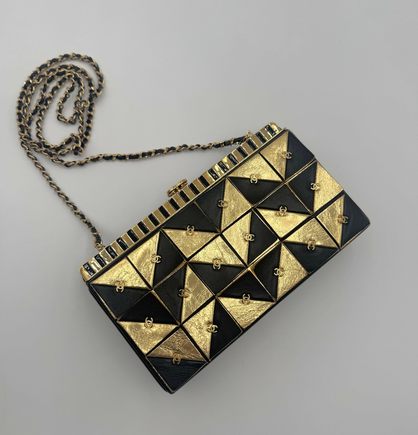 Chanel 19A Paris-New York Egypt Gold & Black Framed MinaudiÃ¨re Clutch Bag
