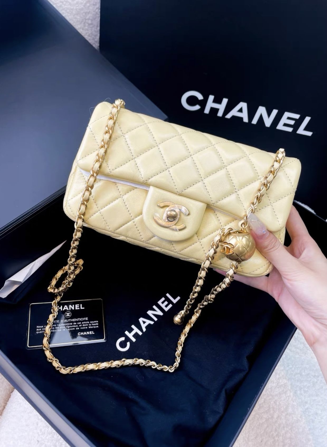 Chanel yellow leather flap bag