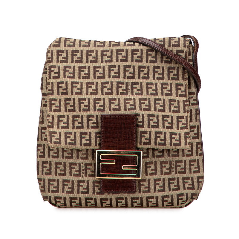 Fendi Zucchino Canvas Leather Shoulder Bag