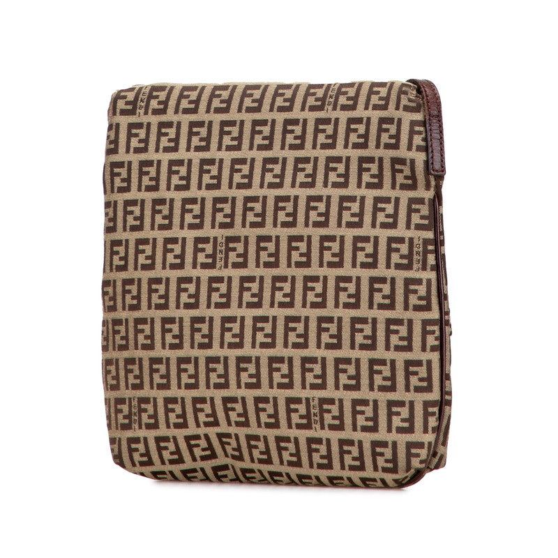 Fendi Zucchino Canvas Leather Shoulder Bag
