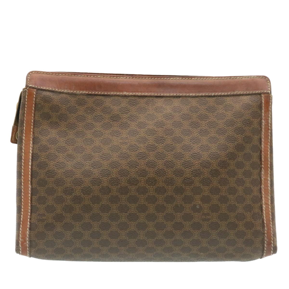 Luxury CELINE Macadam Canvas Clutch Bag PVC Leather Brown ki1226