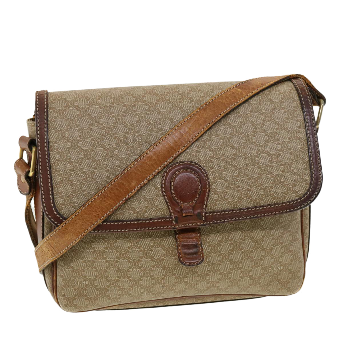 Luxury CELINE Macadam Canvas Shoulder Bag Beige ki2254
