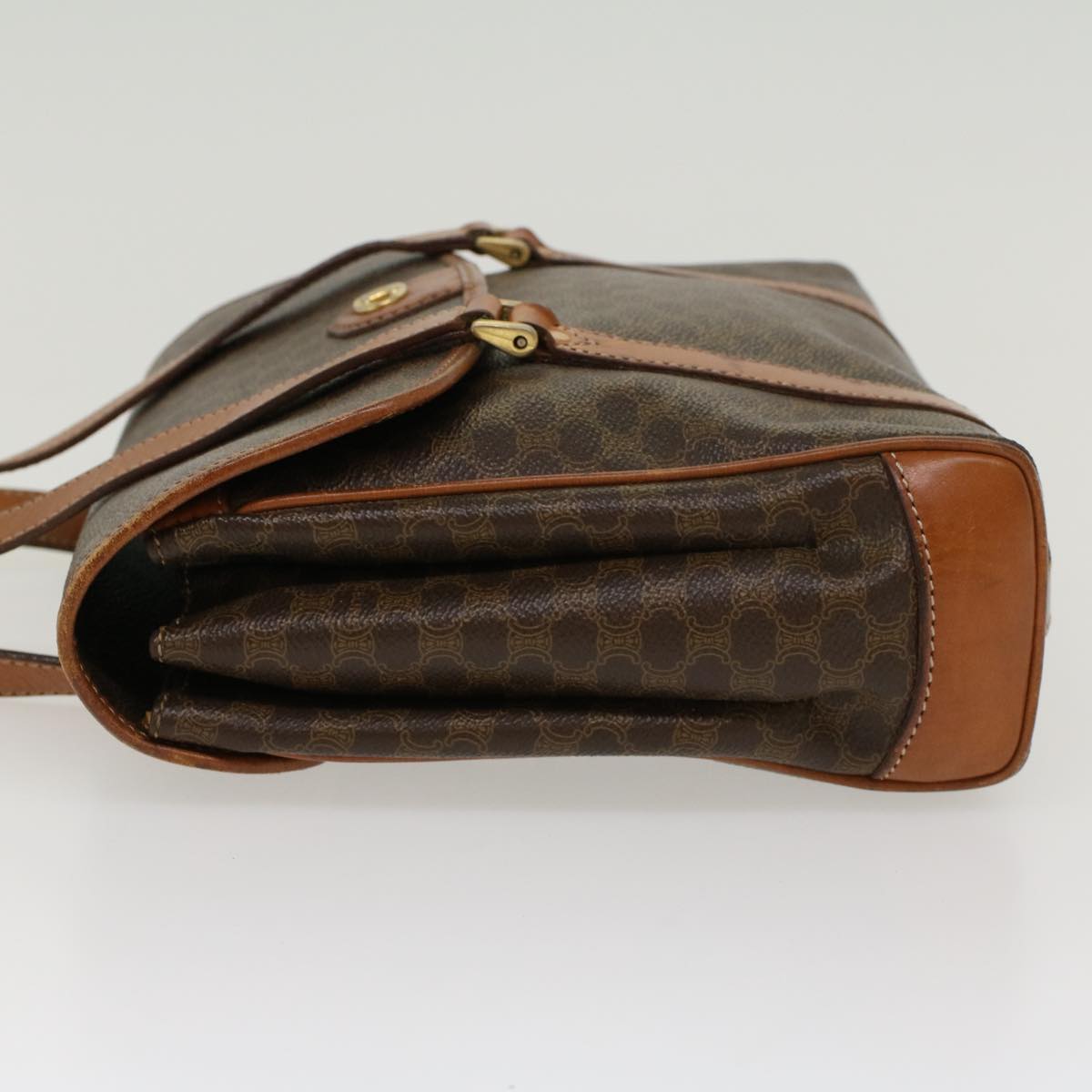 Luxury CELINE Macadam Canvas Hand Bag PVC Leather Brown ki2991