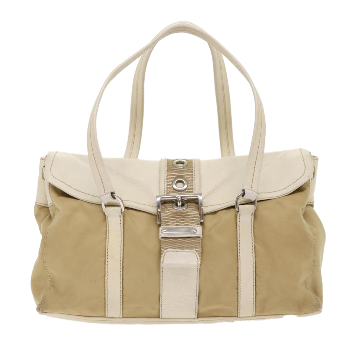 Prada Hand Bag Nylon Leather Beige