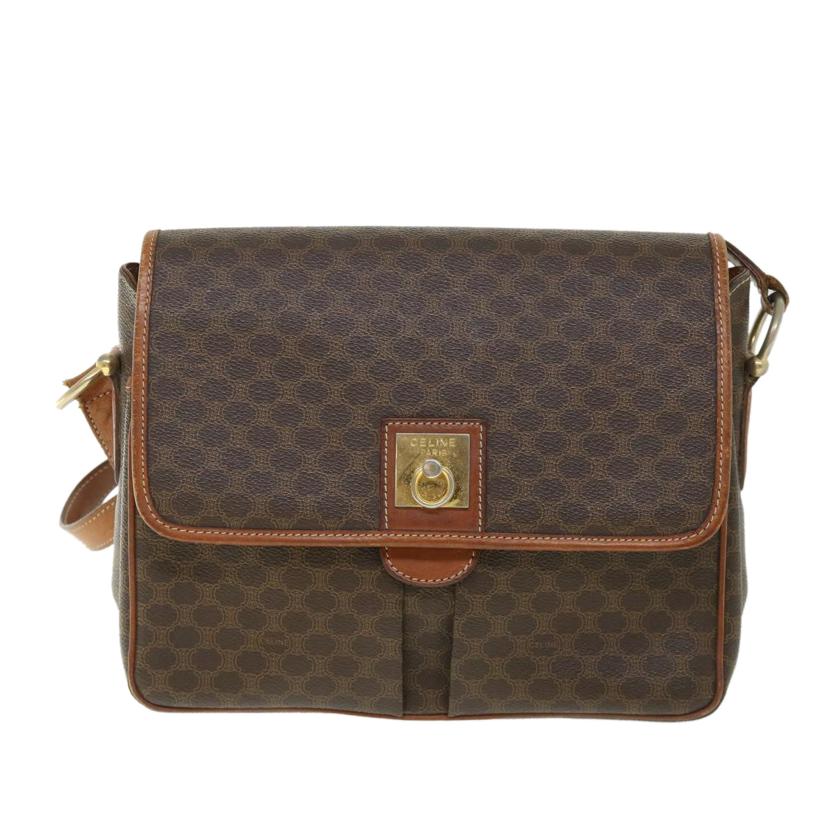 Luxury CELINE Macadam Canvas Shoulder Bag PVC Leather Brown ki3561