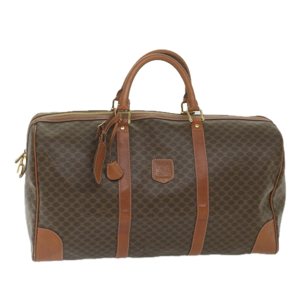 Luxury CELINE Macadam Canvas Boston Bag PVC Leather Brown ki3775