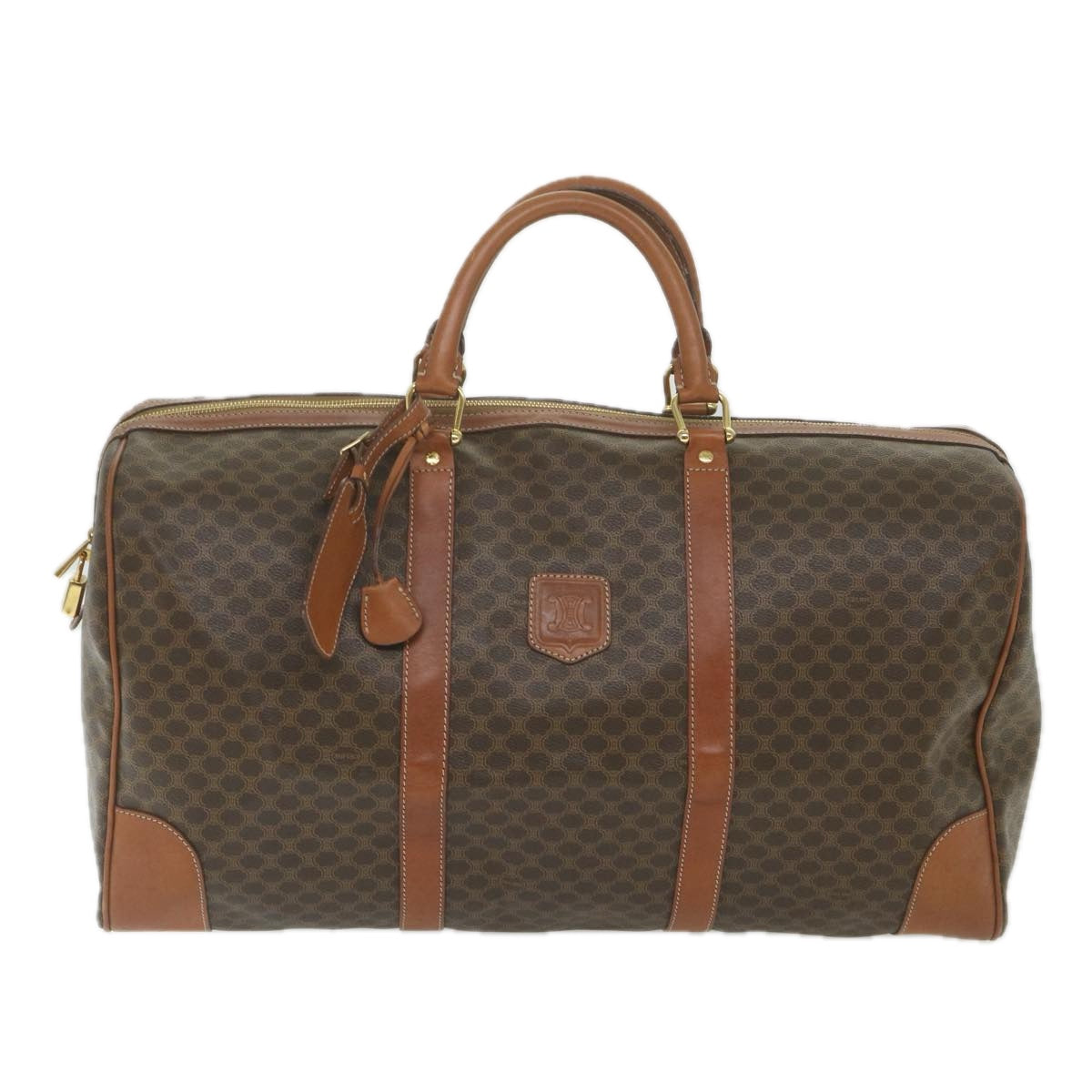Luxury CELINE Macadam Canvas Boston Bag PVC Leather Brown ki3775