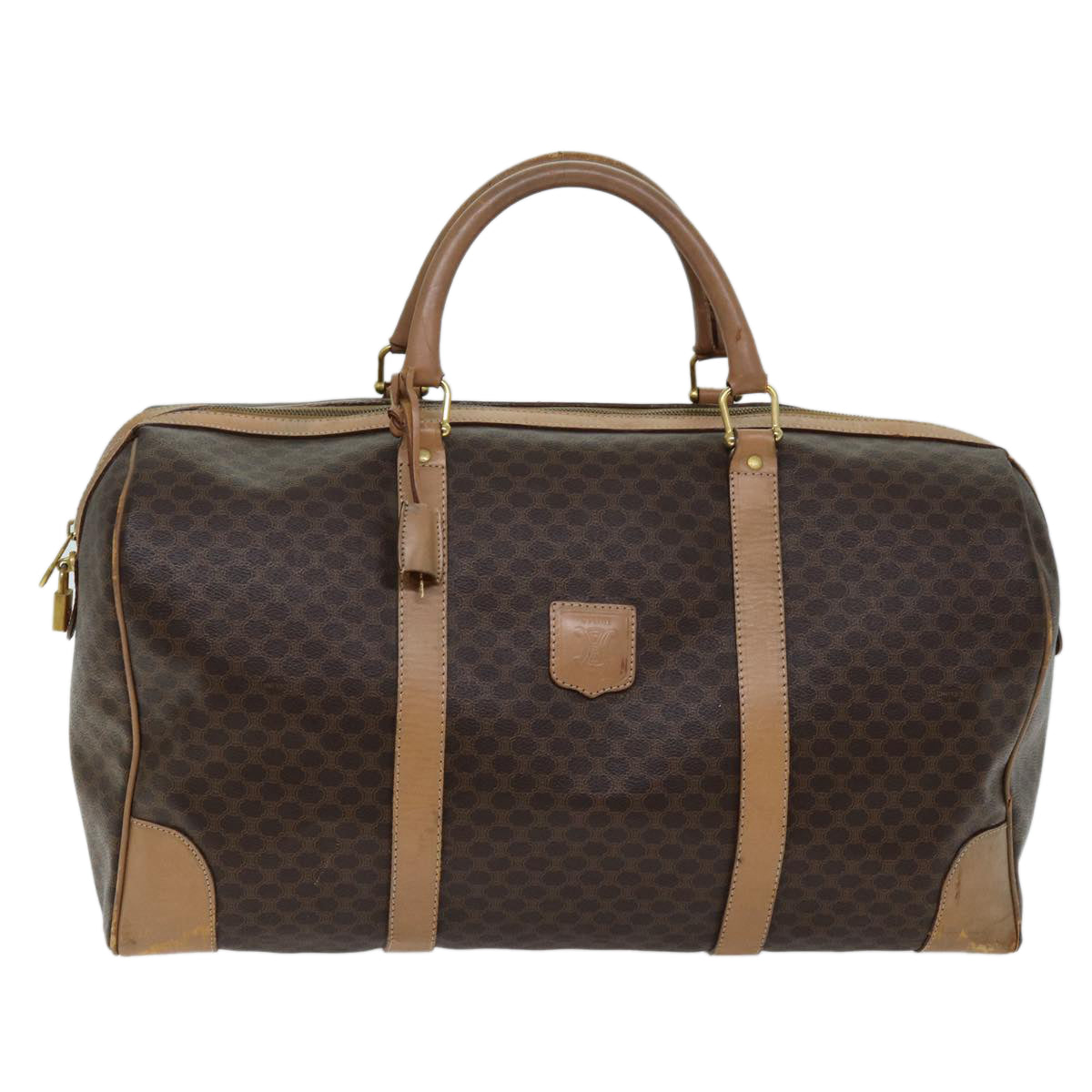 Luxury CELINE Macadam Canvas Boston Bag PVC Brown ki4391