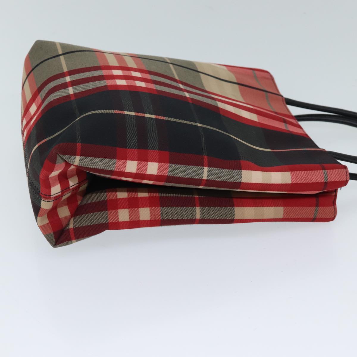 Burberry Nova Check Hand Bag Canvas Red Black Auth ki4392