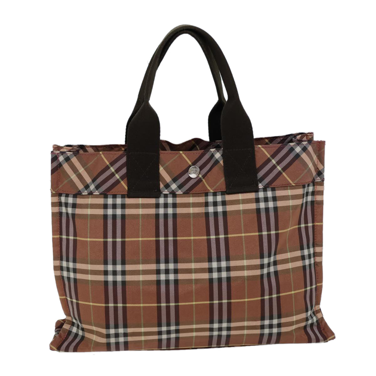 Burberry Nova Check Blue Label Hand Bag Nylon Orange Brown Auth kk222