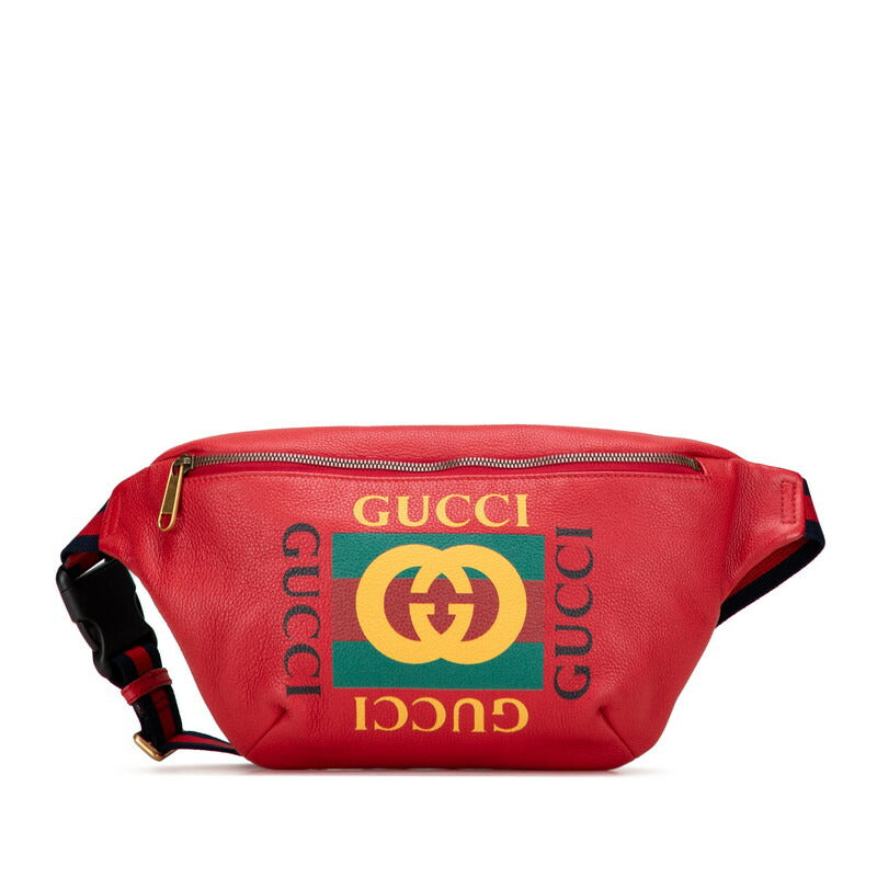 Gucci Logo Print Shearling Line Leather Waist Bag