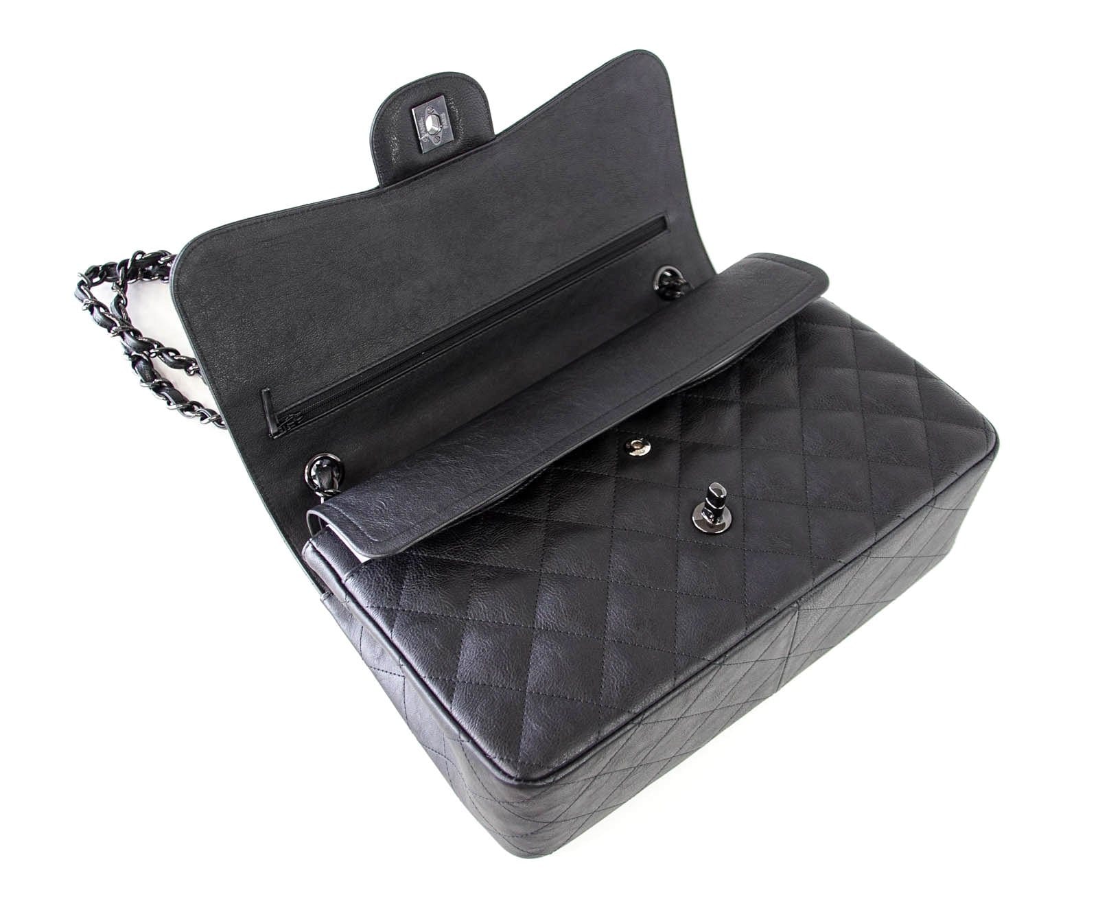 Chanel Bag Quilted So Black Jumbo Classic Double Flap Calfskin Limited Edition
