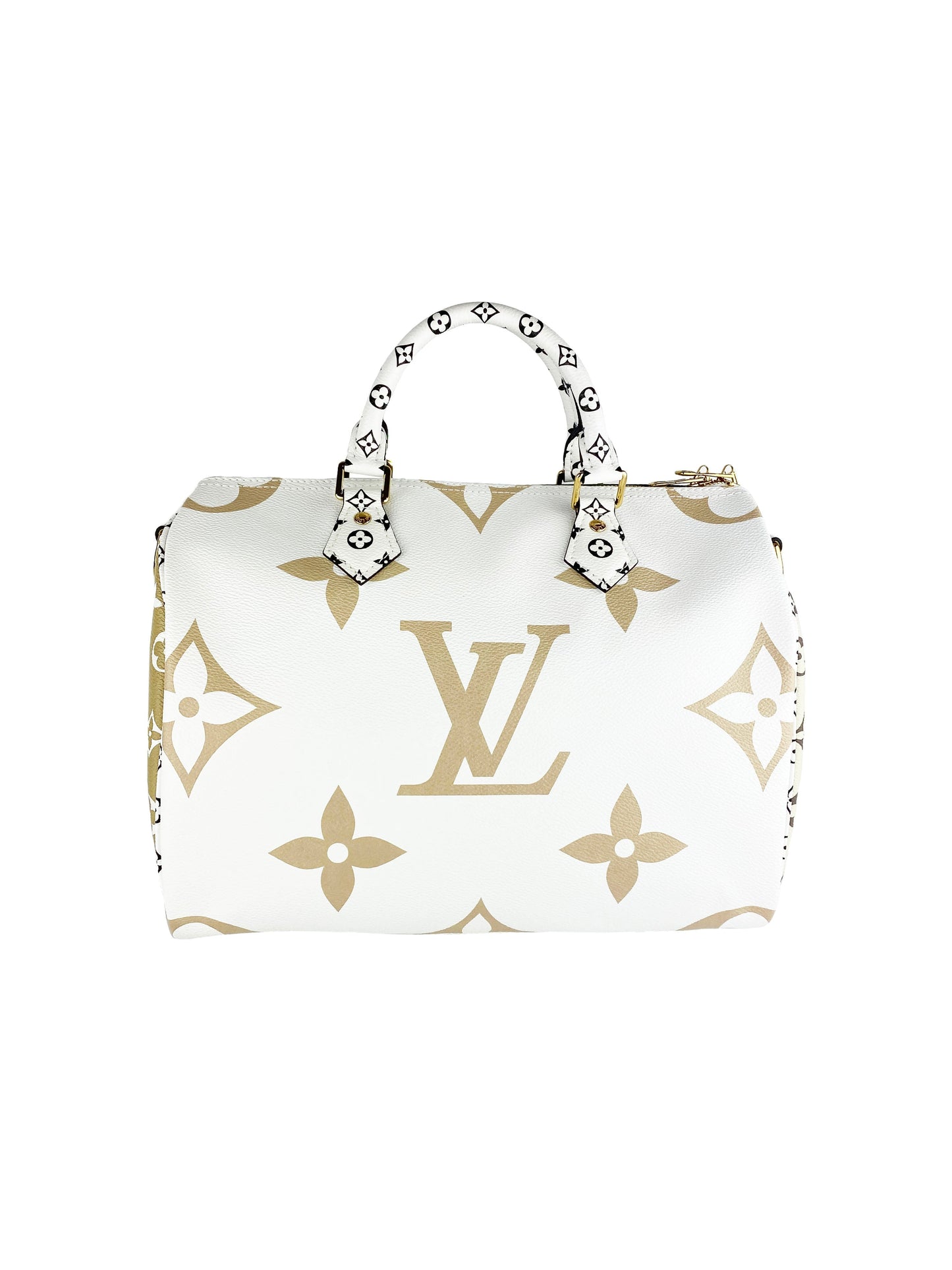 Louis Vuitton White & Khaki Speedy 30 Bag