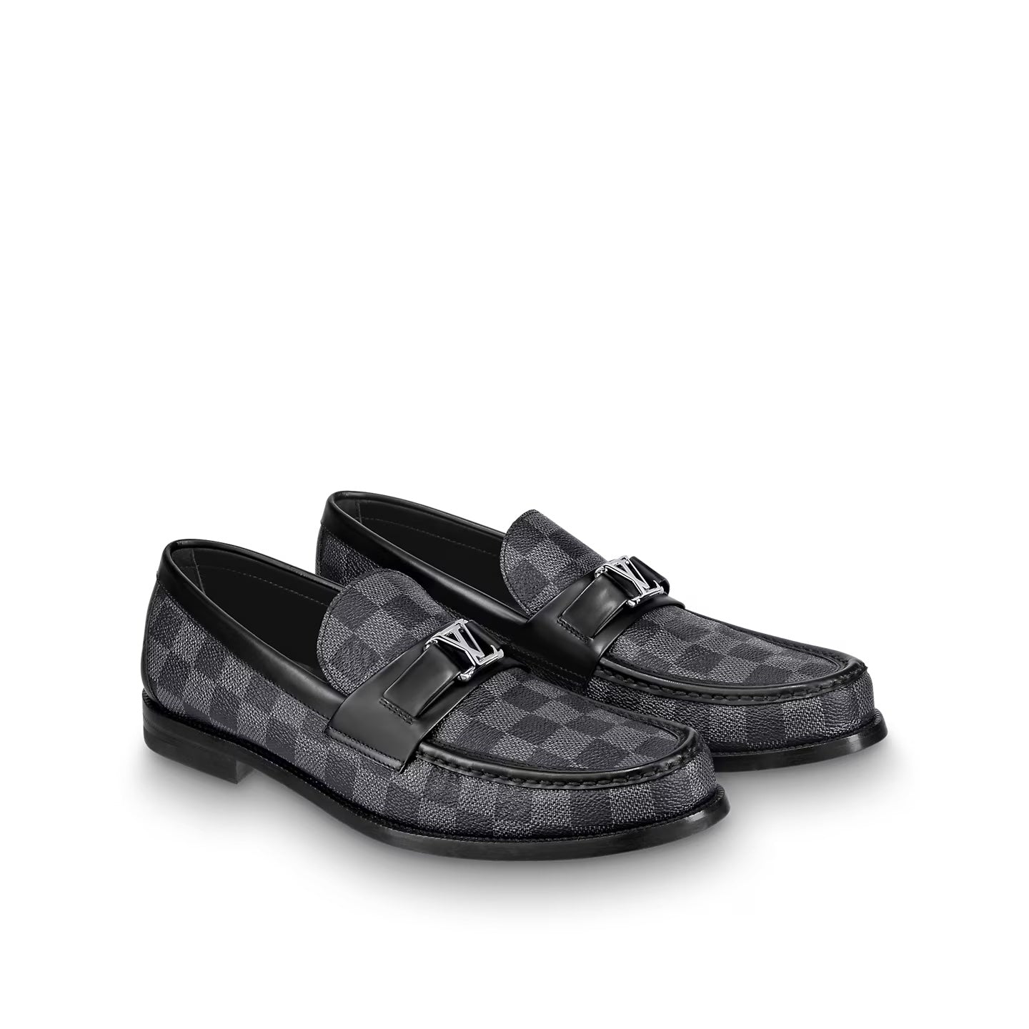 LOUIS VUITTON CALFSKIN LEATHER DAMIER EMBOSSED SANTIAGO LOAFERS