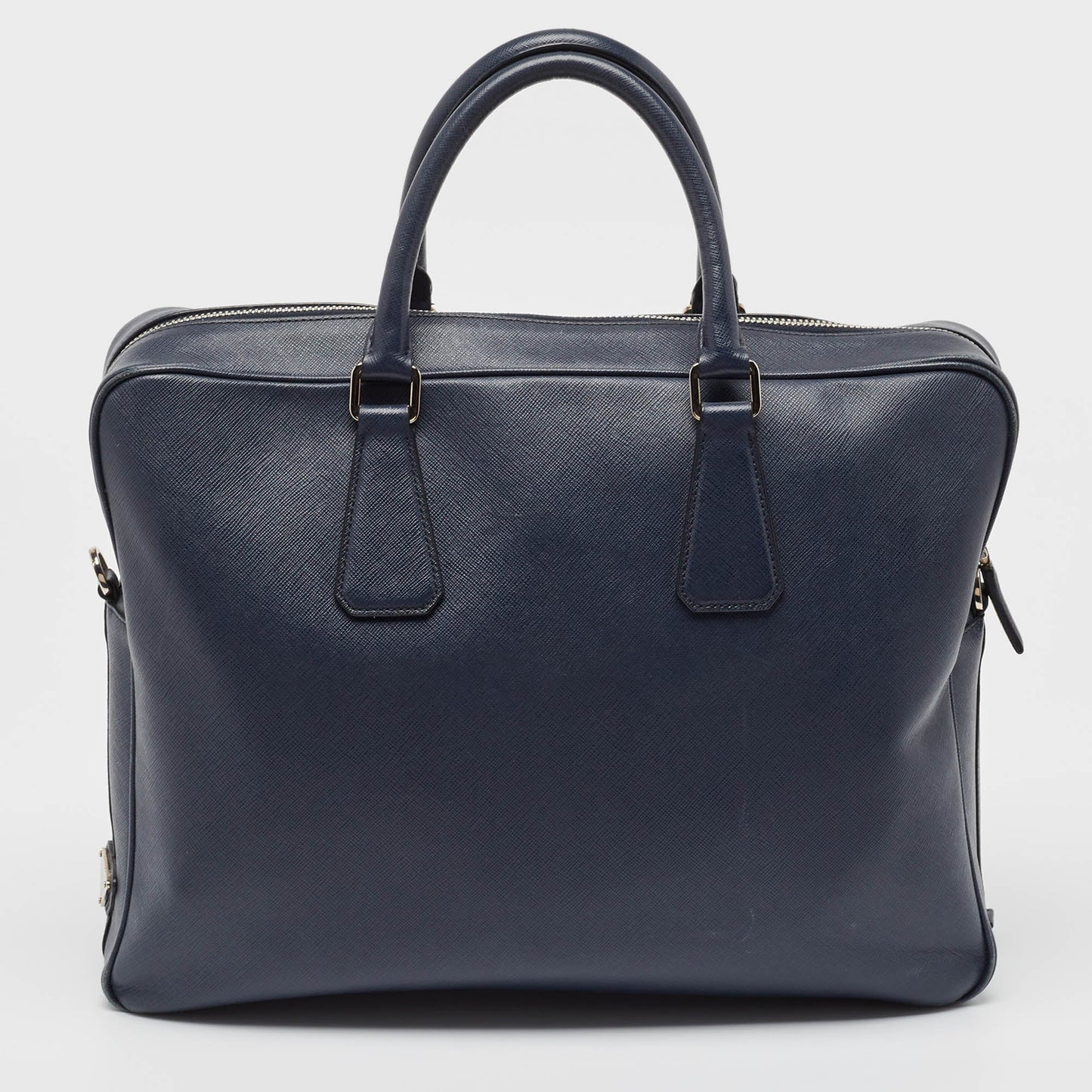 PRADA Navy Blue Saffiano Leather Two Way Travel Briefcase Luxury Handbag