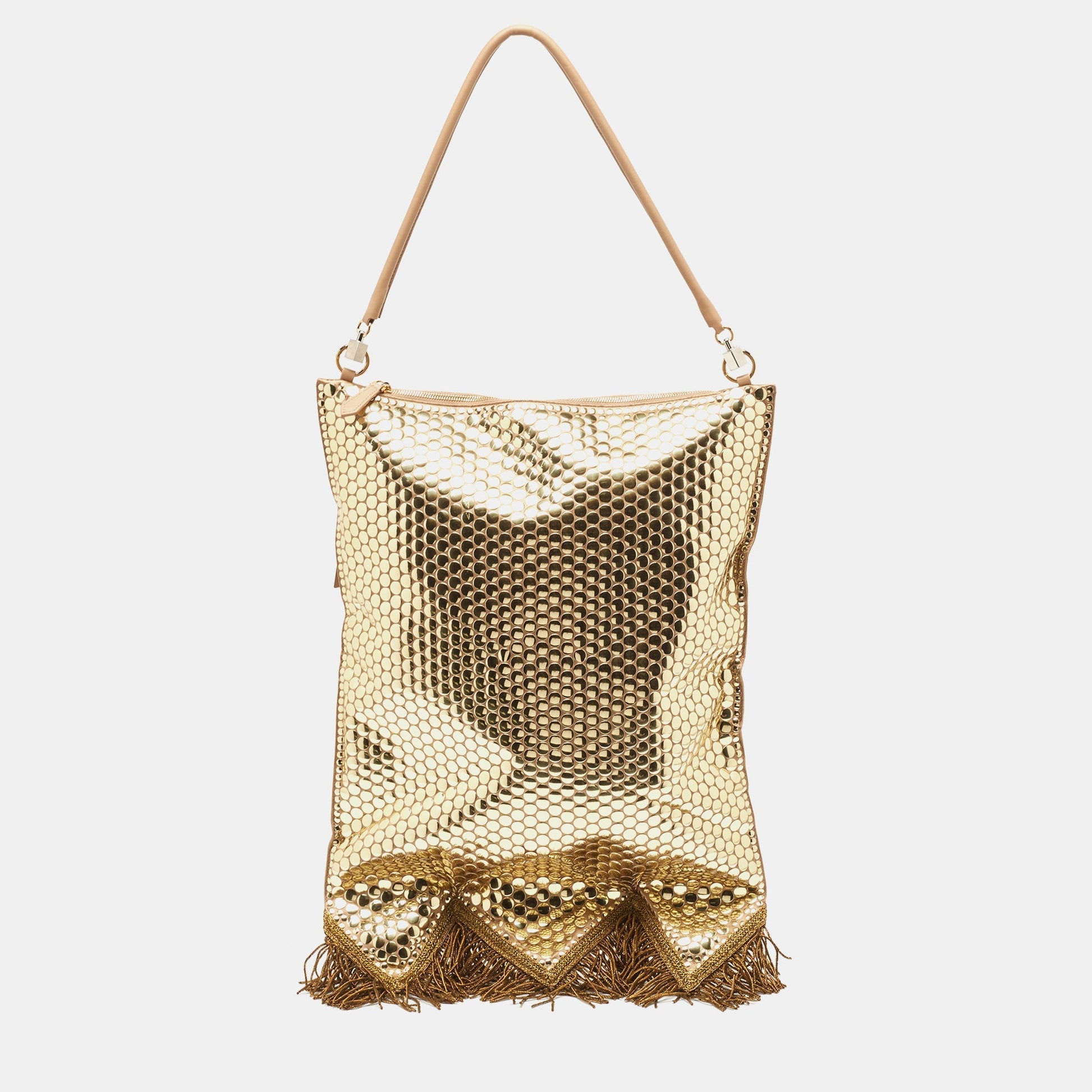 BURBERRY Gold Bullion Fringing Paillette-Embellished Satin Flag Bag