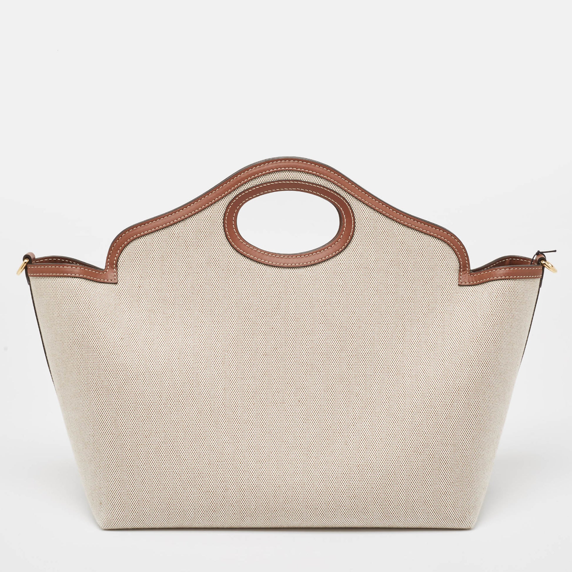 BURBERRY Beige/Brown Canvas and Leather Small Soft Pocket Tote