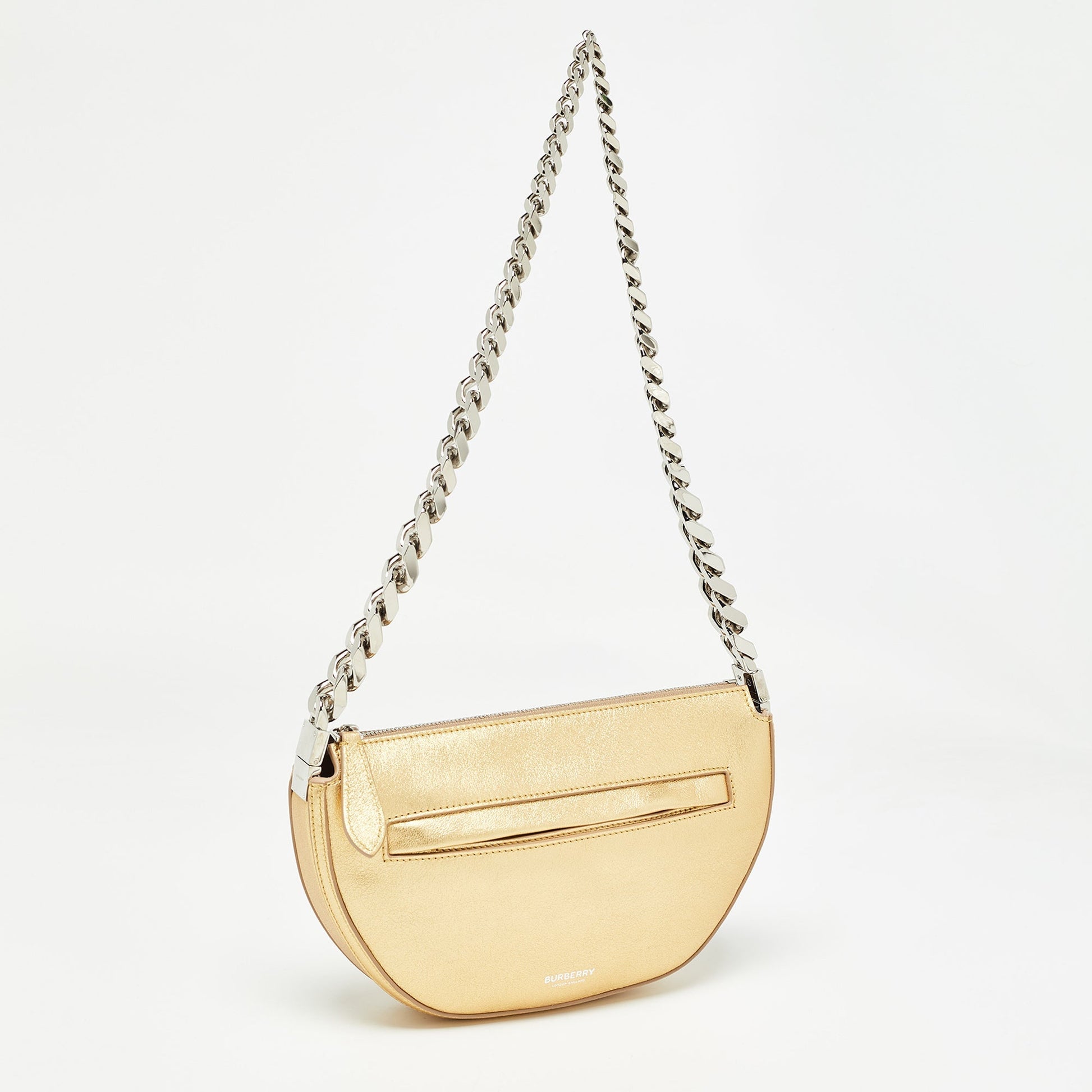 BURBERRY Gold Leather Mini Olympia Zip Chain Bag