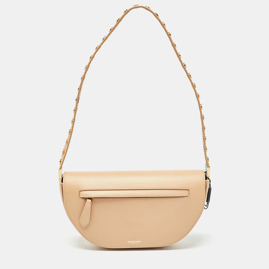 BURBERRY Beige Leather Small Studded Olympia Bag
