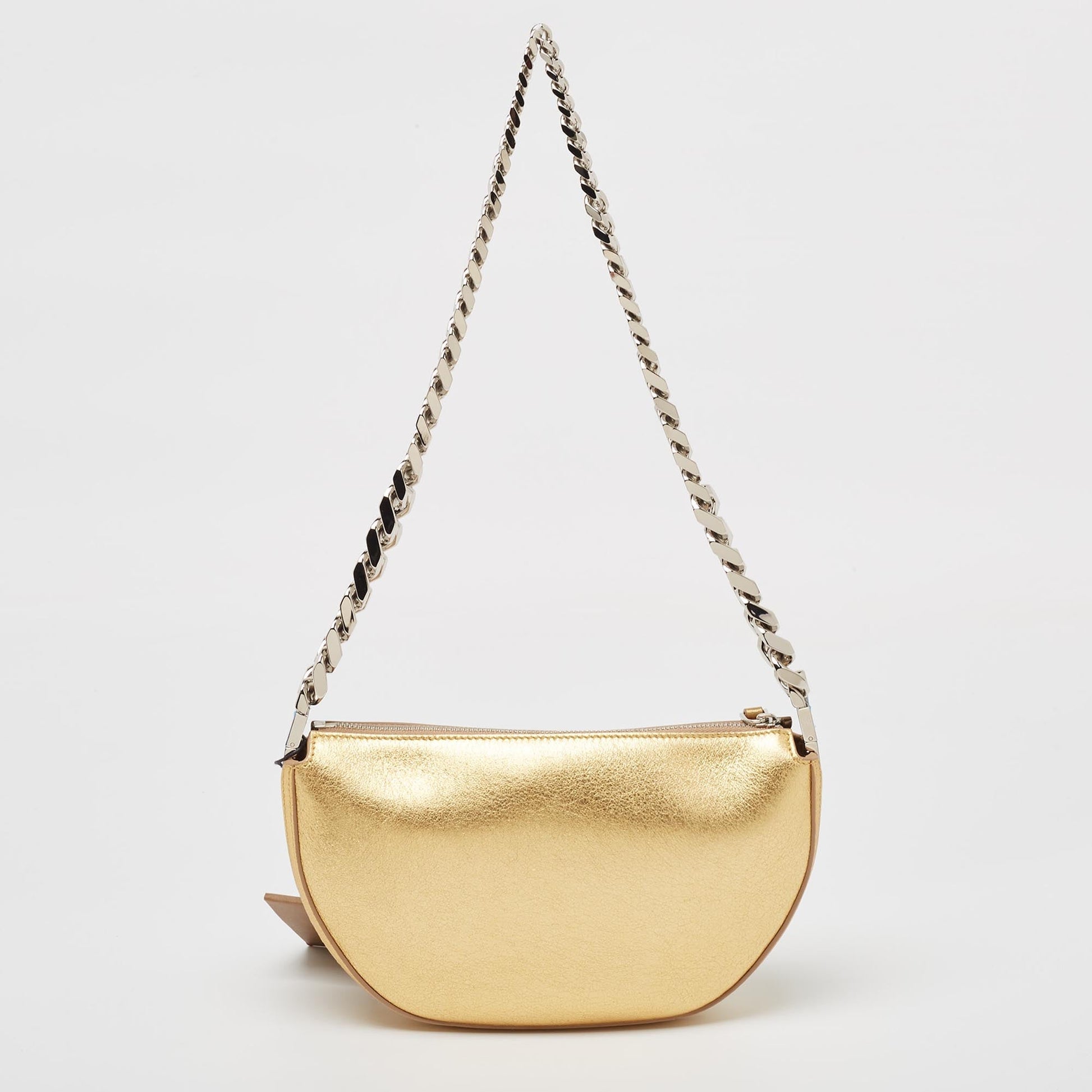 BURBERRY Gold Leather Mini Olympia Zip Chain Bag