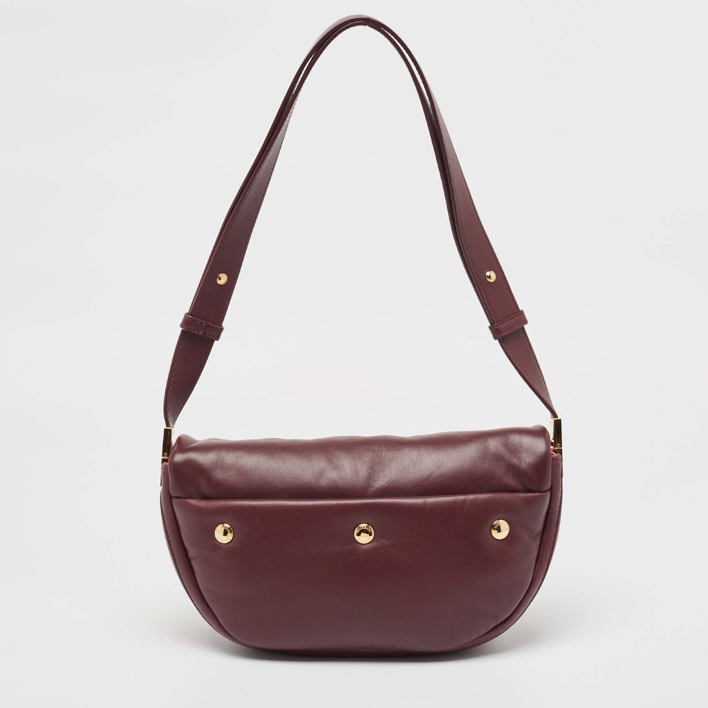 BURBERRY Maroon Leather Small Olympia Shoulder Bag