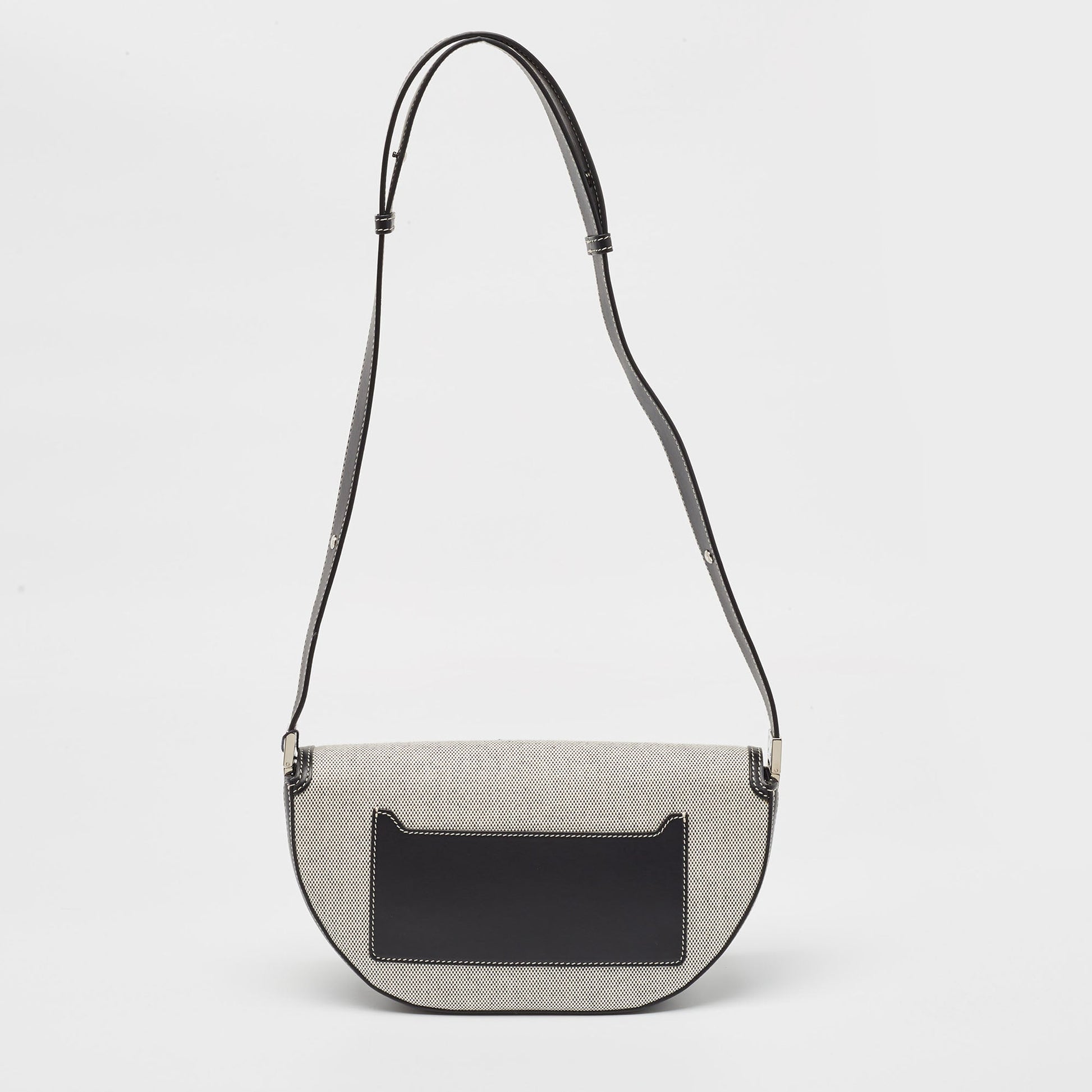 BURBERRY Black/White Canvas and Leather Small Olympia Shoulder Bag