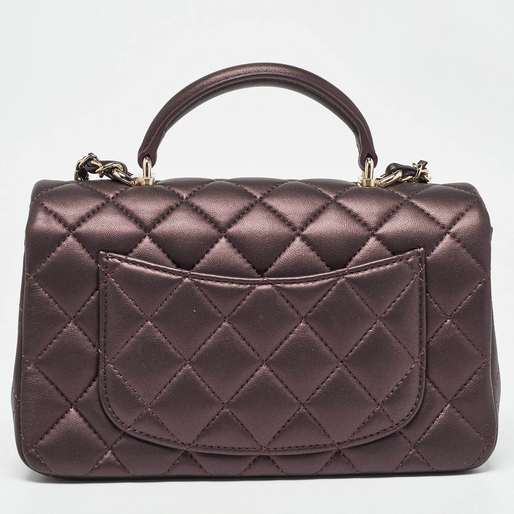 CHANEL Burgundy Iridescent Quilted Leather Mini Rectangular Flap Top Handle Bag