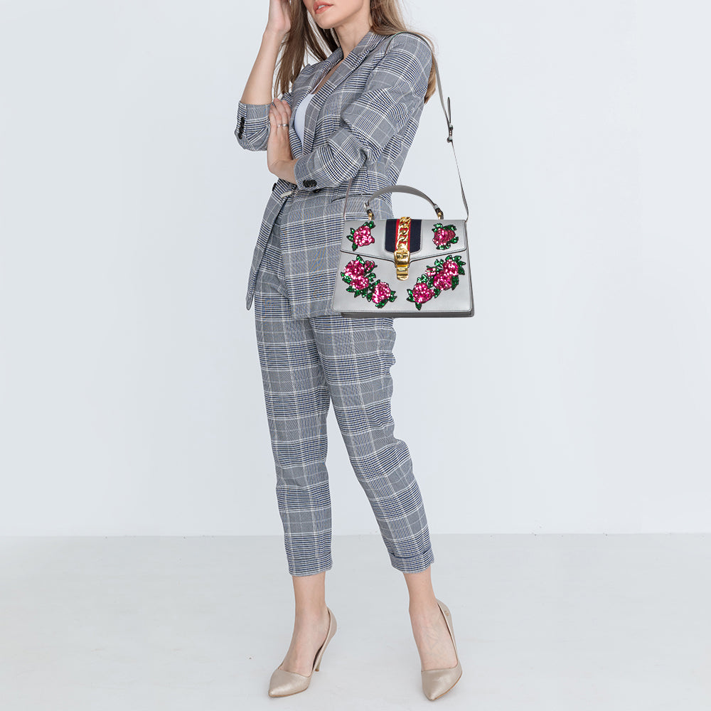 Gucci Sylvie Grey Leather Chain Shoulder Bag