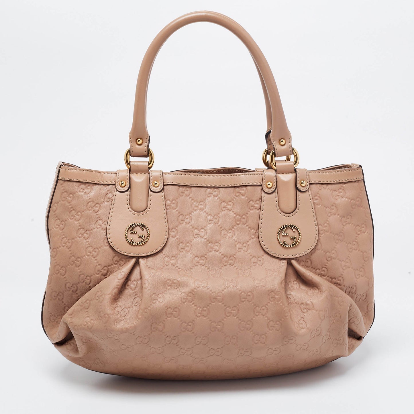 Gucci Guccissima Beige Leather Canvas Shoulder Bag