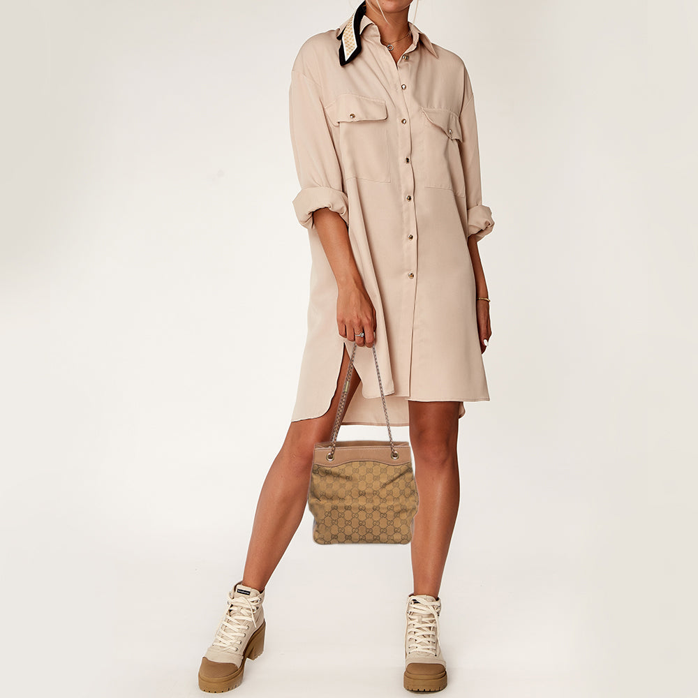 Gucci Lou Leather Canvas Tote